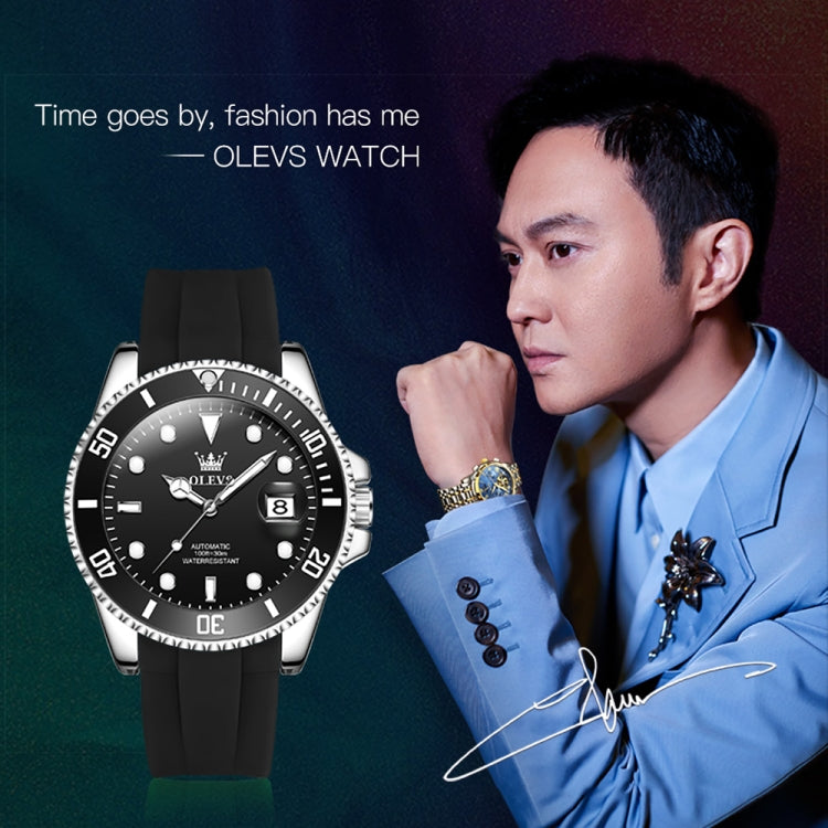 OLEVS 6650 Men Luminous Waterproof Silicone Strap Mechanical Watch(Black) - Silicone Strap Watches by OLEVS | Online Shopping South Africa | PMC Jewellery | Buy Now Pay Later Mobicred