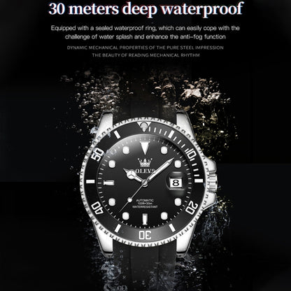 OLEVS 6650 Men Luminous Waterproof Silicone Strap Mechanical Watch(Black) - Silicone Strap Watches by OLEVS | Online Shopping South Africa | PMC Jewellery | Buy Now Pay Later Mobicred