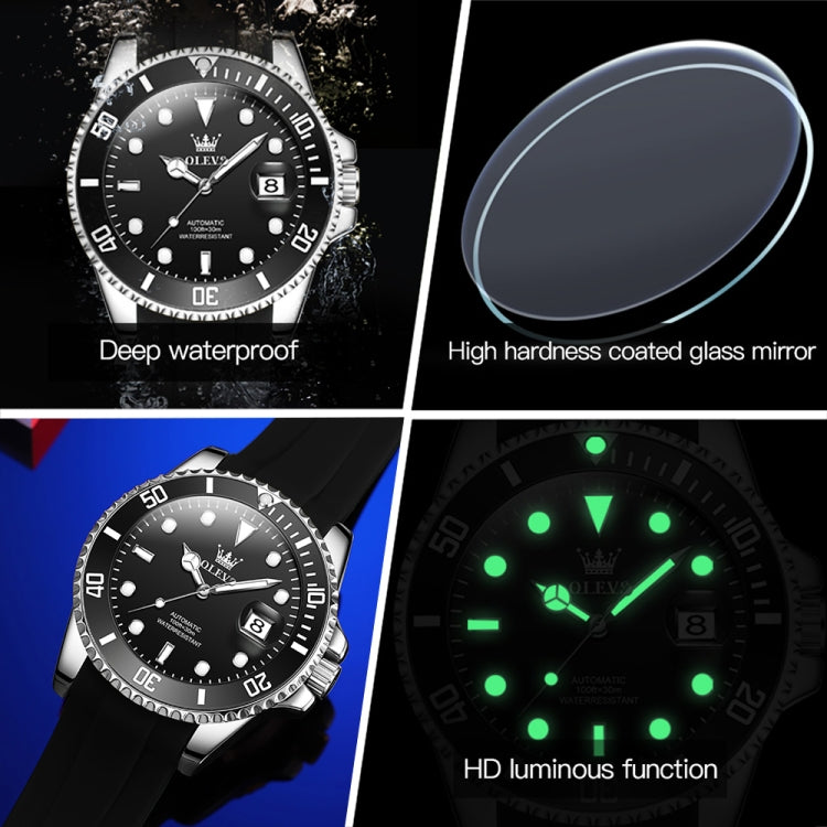 OLEVS 6650 Men Luminous Waterproof Silicone Strap Mechanical Watch(Black) - Silicone Strap Watches by OLEVS | Online Shopping South Africa | PMC Jewellery | Buy Now Pay Later Mobicred