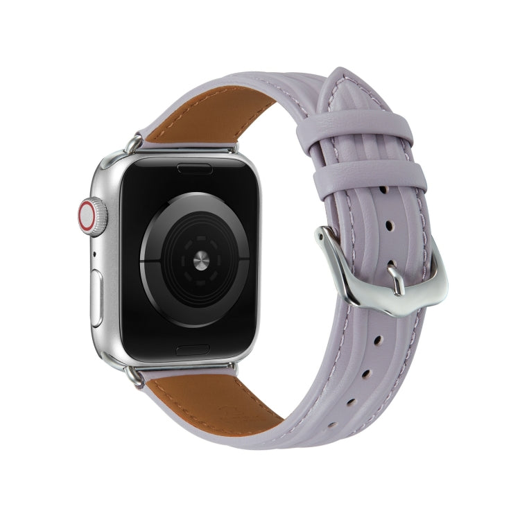 Embossed Line Genuine Leather Watch Band For Apple Watch SE 2022 40mm(Lavender Purple) - Watch Bands by PMC Jewellery | Online Shopping South Africa | PMC Jewellery