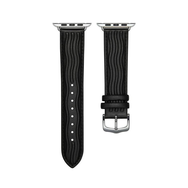 Embossed Line Genuine Leather Watch Band For Apple Watch 7 41mm(Black) - Watch Bands by PMC Jewellery | Online Shopping South Africa | PMC Jewellery