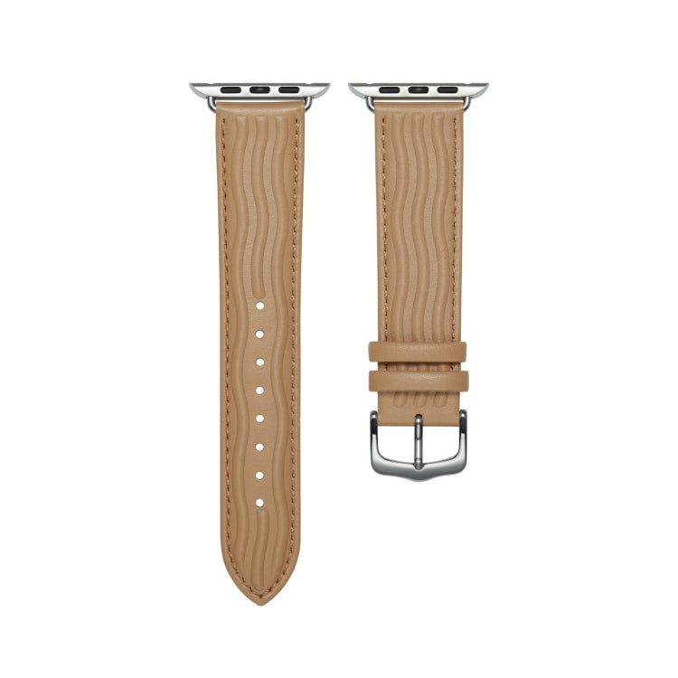 Embossed Line Genuine Leather Watch Band For Apple Watch 7 41mm(Khaki) - Watch Bands by PMC Jewellery | Online Shopping South Africa | PMC Jewellery