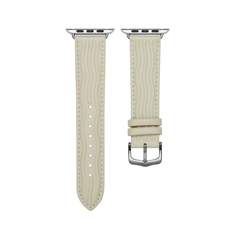 Embossed Line Genuine Leather Watch Band For Apple Watch 7 41mm(Milky White) - Watch Bands by PMC TechLife | Online Shopping South Africa | PMC TechLife