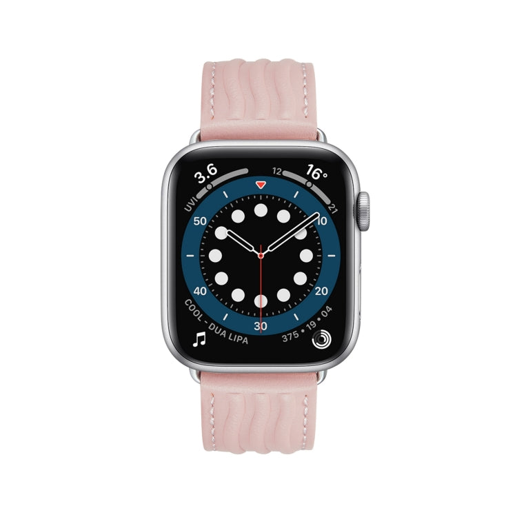 Embossed Line Genuine Leather Watch Band For Apple Watch 7 45mm(Pink) - Watch Bands by PMC TechLife | Online Shopping South Africa | PMC TechLife