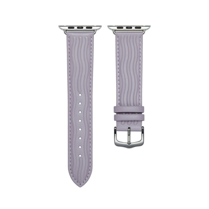 Embossed Line Genuine Leather Watch Band For Apple Watch 7 45mm(Lavender Purple) - Watch Bands by PMC Jewellery | Online Shopping South Africa | PMC Jewellery