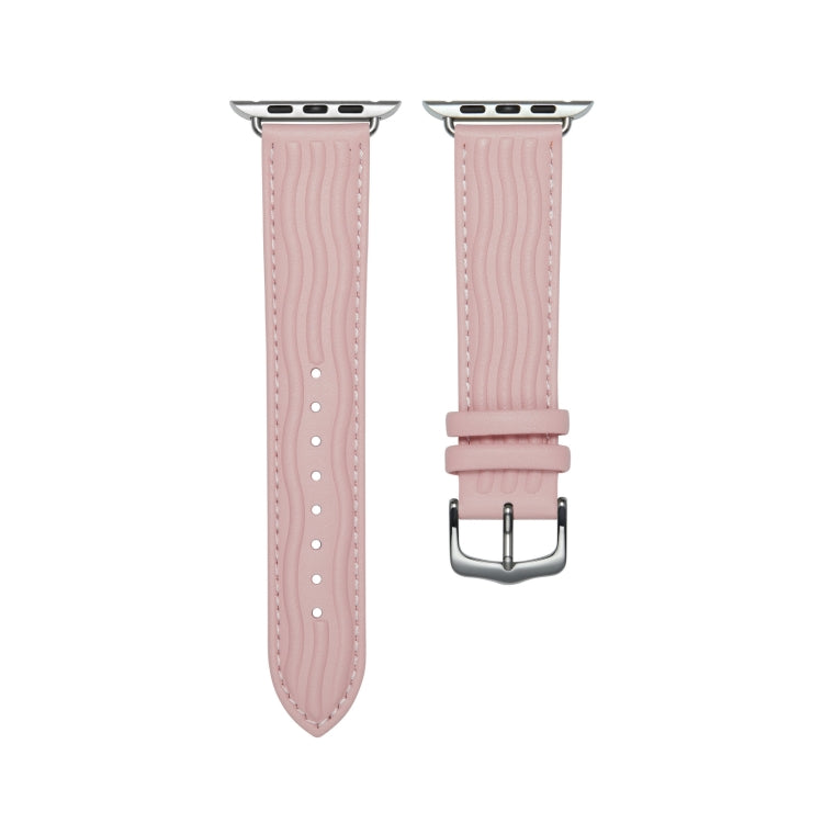 Embossed Line Genuine Leather Watch Band For Apple Watch 6 40mm(Pink) - Watch Bands by PMC TechLife | Online Shopping South Africa | PMC TechLife