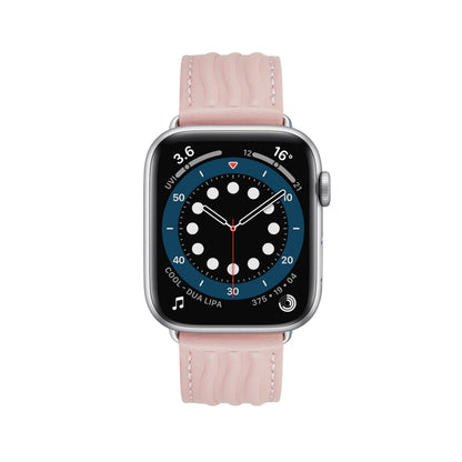 Embossed Line Genuine Leather Watch Band For Apple Watch 6 40mm(Pink) - Watch Bands by PMC Jewellery | Online Shopping South Africa | PMC Jewellery