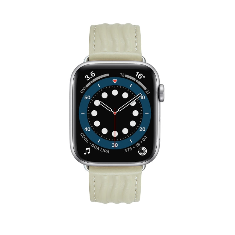 Embossed Line Genuine Leather Watch Band For Apple Watch 6 40mm(Milky White) - Watch Bands by PMC TechLife | Online Shopping South Africa | PMC TechLife