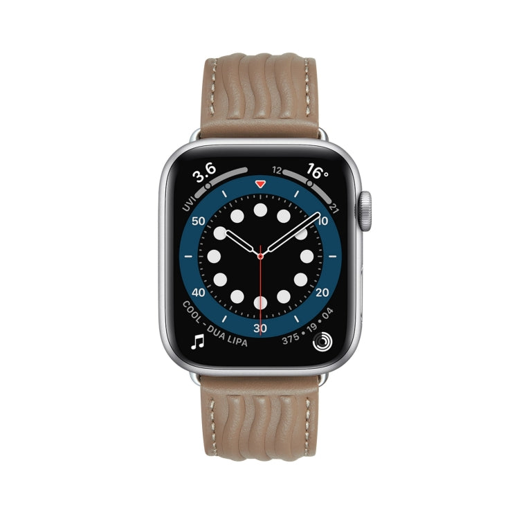 Embossed Line Genuine Leather Watch Band For Apple Watch 6 40mm(Milky Brown) - Watch Bands by PMC TechLife | Online Shopping South Africa | PMC TechLife