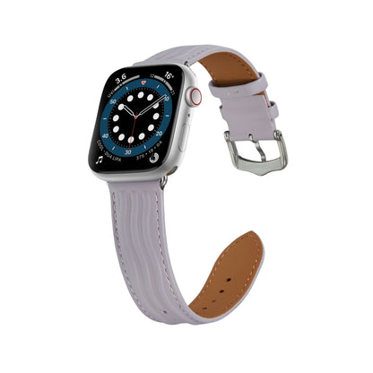 Embossed Line Genuine Leather Watch Band For Apple Watch 5 40mm(Lavender Purple) - Watch Bands by PMC Jewellery | Online Shopping South Africa | PMC Jewellery