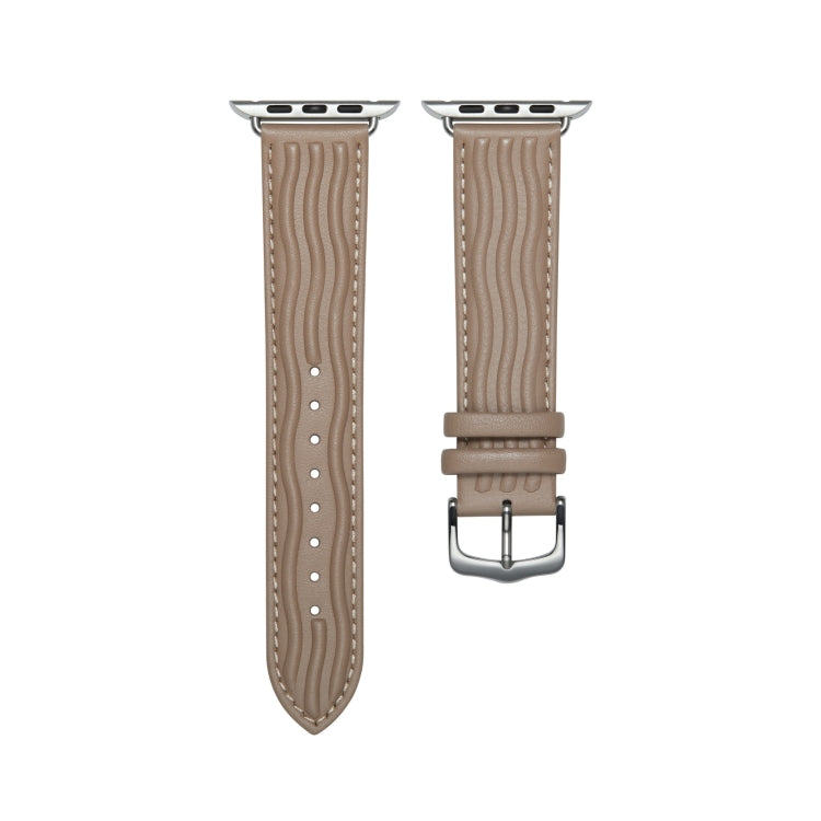 Embossed Line Genuine Leather Watch Band For Apple Watch 4 40mm(Milky Brown) - Watch Bands by PMC TechLife | Online Shopping South Africa | PMC TechLife