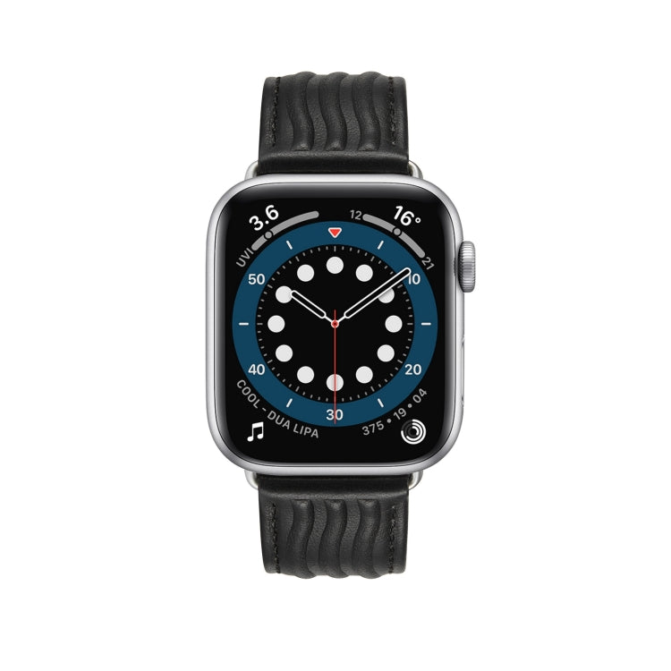 Embossed Line Genuine Leather Watch Band For Apple Watch 2 42mm(Black) - Watch Bands by PMC TechLife | Online Shopping South Africa | PMC TechLife