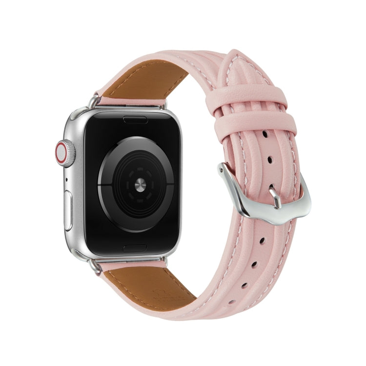 Embossed Line Genuine Leather Watch Band For Apple Watch 2 42mm(Pink) - Watch Bands by PMC TechLife | Online Shopping South Africa | PMC TechLife