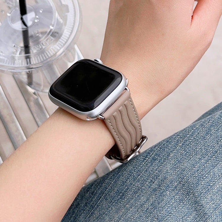 Embossed Line Genuine Leather Watch Band For Apple Watch 2 38mm(Milky Brown) - Watch Bands by PMC TechLife | Online Shopping South Africa | PMC TechLife