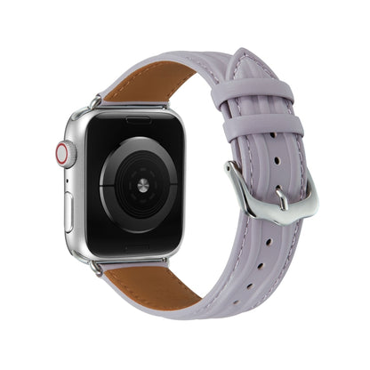 Embossed Line Genuine Leather Watch Band For Apple Watch 42mm(Lavender Purple) - Watch Bands by PMC Jewellery | Online Shopping South Africa | PMC Jewellery