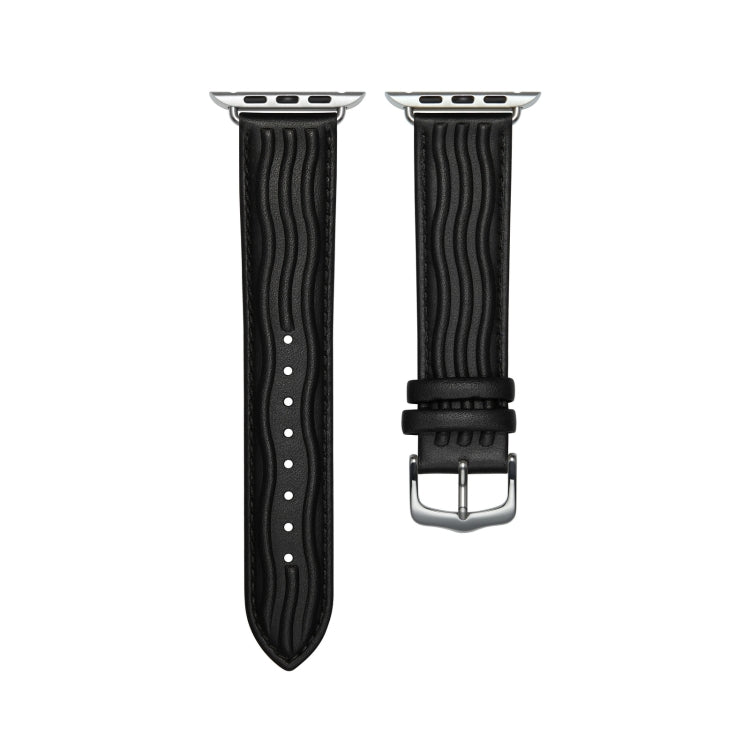 Embossed Line Genuine Leather Watch Band For Apple Watch 9 45mm(Black) - Watch Bands by PMC TechLife | Online Shopping South Africa | PMC TechLife