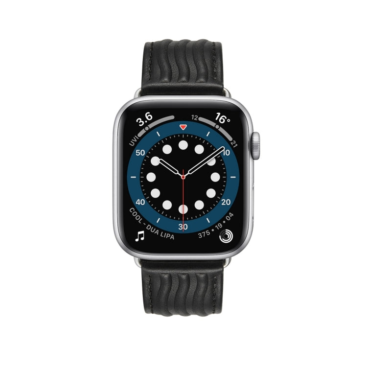 Embossed Line Genuine Leather Watch Band For Apple Watch 9 45mm(Black) - Watch Bands by PMC TechLife | Online Shopping South Africa | PMC TechLife