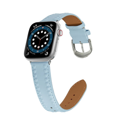 Embossed Love Genuine Leather Watch Band For Apple Watch SE 2022 40mm(Blue) - Watch Bands by PMC Jewellery | Online Shopping South Africa | PMC Jewellery