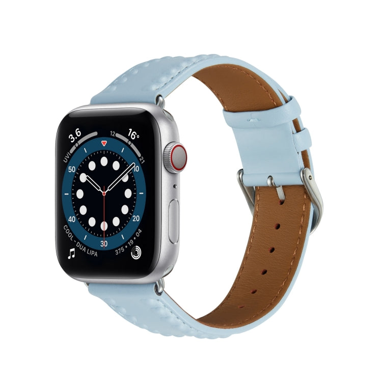 Embossed Love Genuine Leather Watch Band For Apple Watch SE 2022 44mm(Blue) - Watch Bands by PMC Jewellery | Online Shopping South Africa | PMC Jewellery