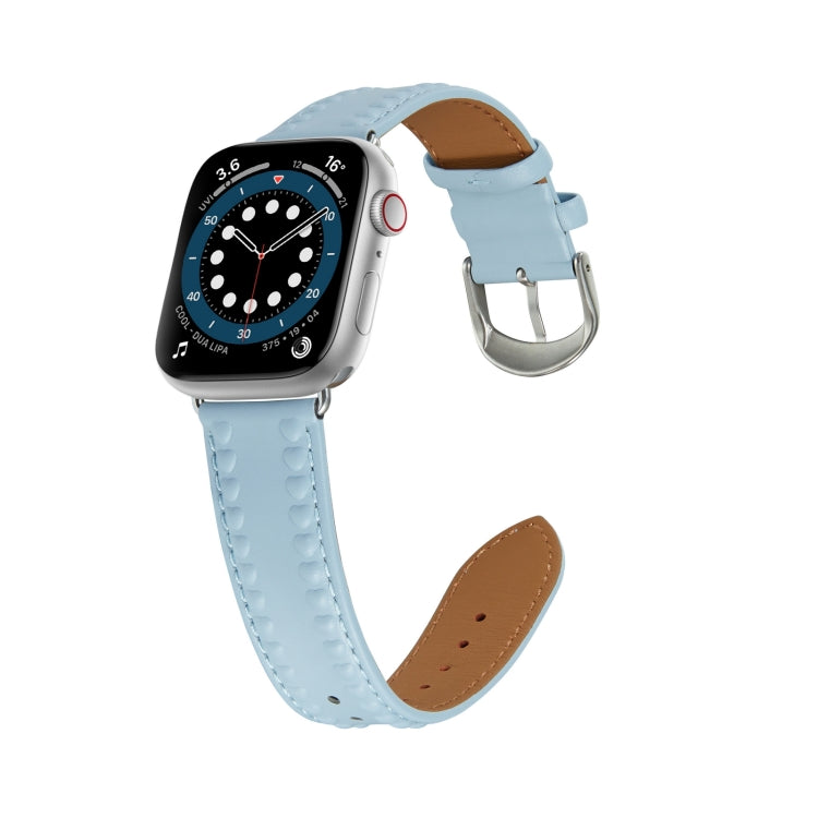 Embossed Love Genuine Leather Watch Band For Apple Watch 6 40mm(Blue) - Watch Bands by PMC TechLife | Online Shopping South Africa | PMC TechLife