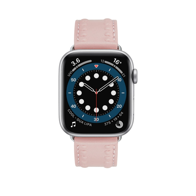 Embossed Love Genuine Leather Watch Band For Apple Watch 6 44mm(Pink) - Watch Bands by PMC Jewellery | Online Shopping South Africa | PMC Jewellery