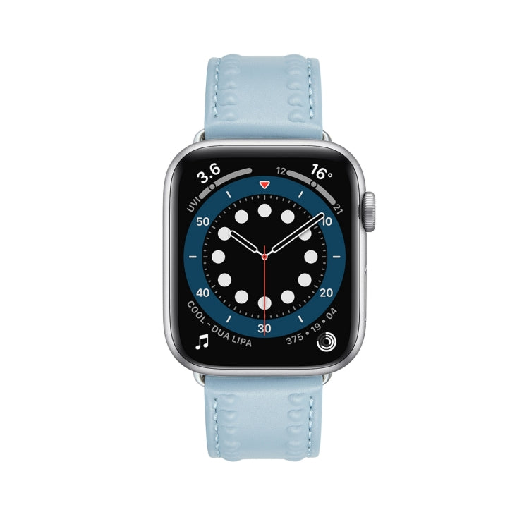 Embossed Love Genuine Leather Watch Band For Apple Watch 6 44mm(Blue) - Watch Bands by PMC Jewellery | Online Shopping South Africa | PMC Jewellery