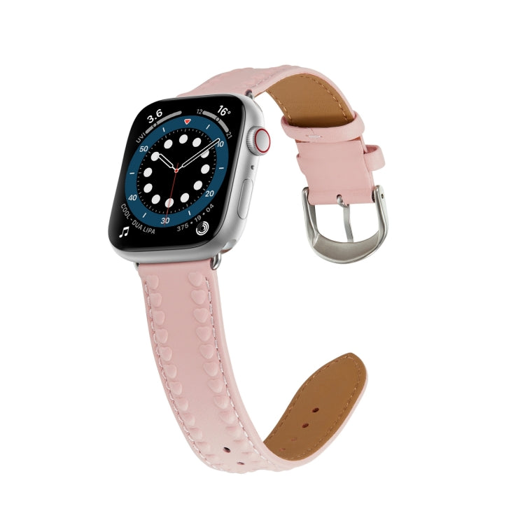 Embossed Love Genuine Leather Watch Band For Apple Watch 5 40mm(Pink) - Watch Bands by PMC TechLife | Online Shopping South Africa | PMC TechLife