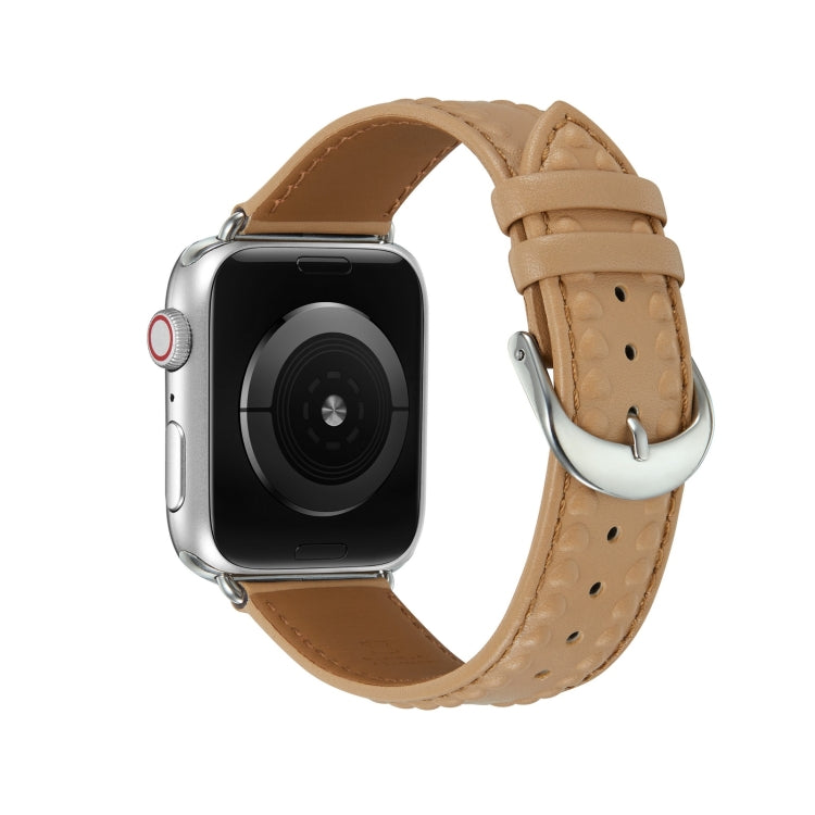 Embossed Love Genuine Leather Watch Band For Apple Watch 5 40mm(Khaki) - Watch Bands by PMC TechLife | Online Shopping South Africa | PMC TechLife