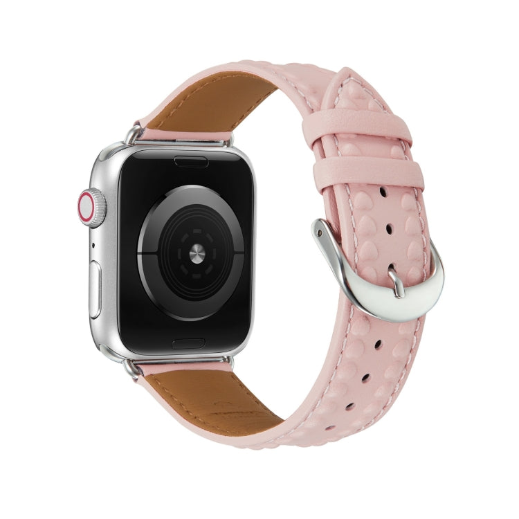 Embossed Love Genuine Leather Watch Band For Apple Watch 4 44mm(Pink) - Watch Bands by PMC TechLife | Online Shopping South Africa | PMC TechLife