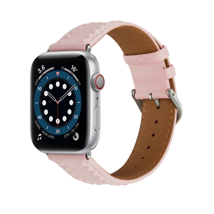 Embossed Love Genuine Leather Watch Band For Apple Watch 3 38mm(Pink) - Watch Bands by PMC TechLife | Online Shopping South Africa | PMC TechLife