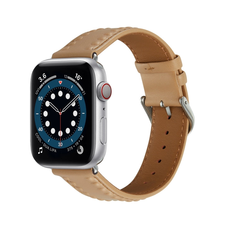 Embossed Love Genuine Leather Watch Band For Apple Watch 2 38mm(Khaki) - Watch Bands by PMC TechLife | Online Shopping South Africa | PMC TechLife