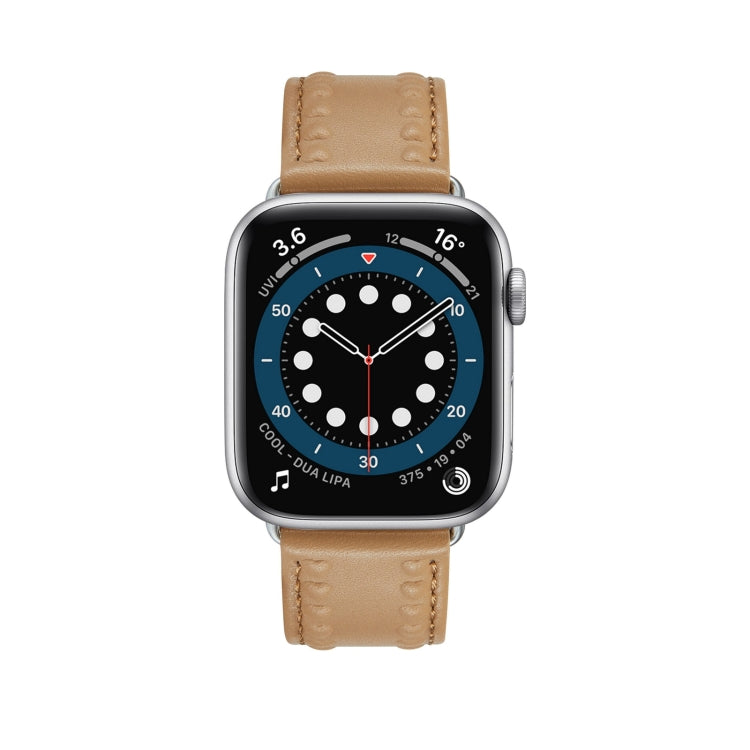 Embossed Love Genuine Leather Watch Band For Apple Watch 42mm(Khaki) - Watch Bands by PMC TechLife | Online Shopping South Africa | PMC TechLife
