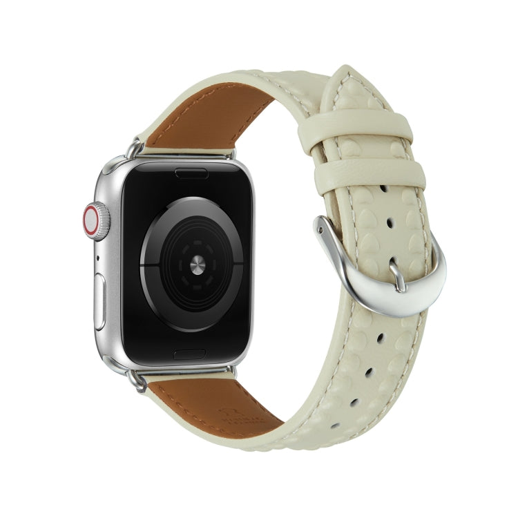 Embossed Love Genuine Leather Watch Band For Apple Watch 42mm(Milky White) - Watch Bands by PMC TechLife | Online Shopping South Africa | PMC TechLife