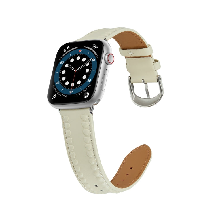 Embossed Love Genuine Leather Watch Band For Apple Watch 42mm(Milky White) - Watch Bands by PMC TechLife | Online Shopping South Africa | PMC TechLife