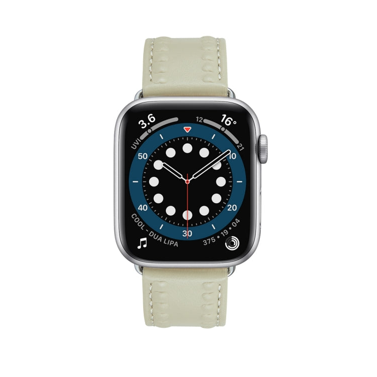 Embossed Love Genuine Leather Watch Band For Apple Watch 38mm(Milky White) - Watch Bands by PMC TechLife | Online Shopping South Africa | PMC TechLife