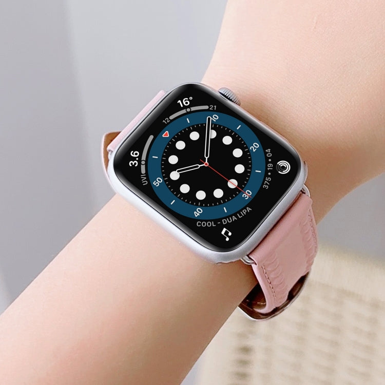 Embossed Love Genuine Leather Watch Band For Apple Watch 9 45mm(Pink) - Watch Bands by PMC TechLife | Online Shopping South Africa | PMC TechLife