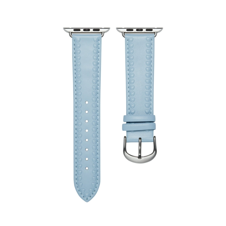 Embossed Love Genuine Leather Watch Band For Apple Watch 9 45mm(Blue) - Watch Bands by PMC TechLife | Online Shopping South Africa | PMC TechLife
