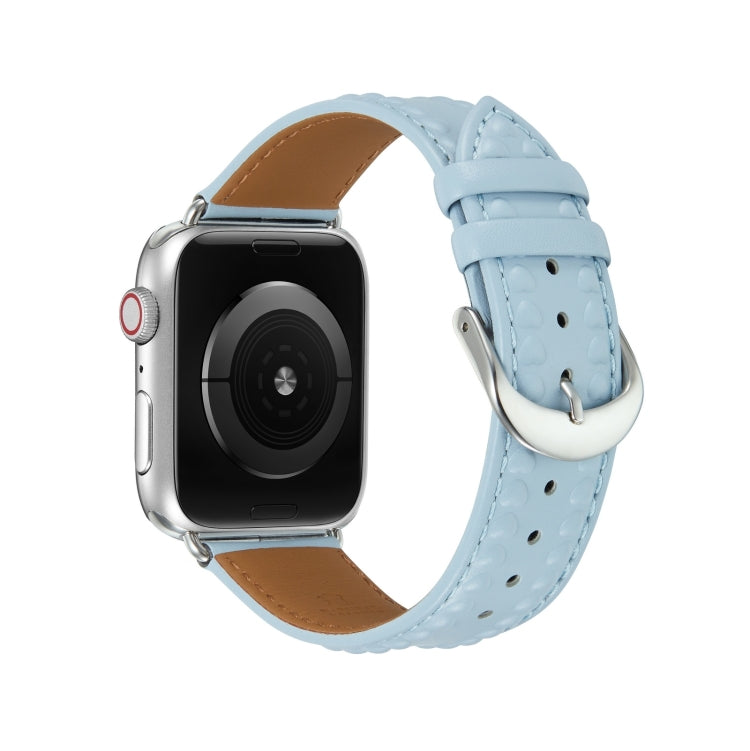 Embossed Love Genuine Leather Watch Band For Apple Watch 9 45mm(Blue) - Watch Bands by PMC TechLife | Online Shopping South Africa | PMC TechLife