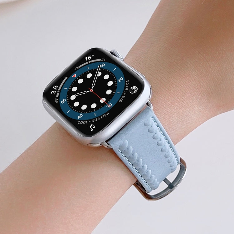 Embossed Love Genuine Leather Watch Band For Apple Watch 9 45mm(Blue) - Watch Bands by PMC TechLife | Online Shopping South Africa | PMC TechLife