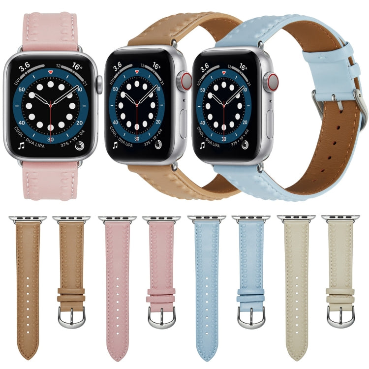 Embossed Love Genuine Leather Watch Band For Apple Watch 42mm(Blue) - Watch Bands by PMC TechLife | Online Shopping South Africa | PMC TechLife