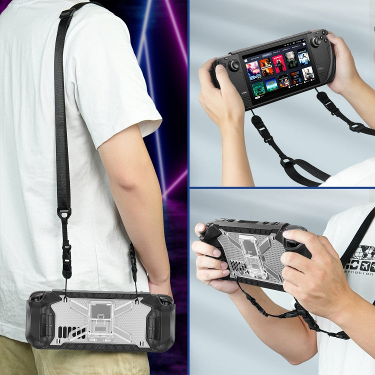 For Steam Deck Shockproof Game Console Case with Holder & Shoulder Strap(Black+Transparent) - Accessories by PMC TechLife | Online Shopping South Africa | PMC TechLife