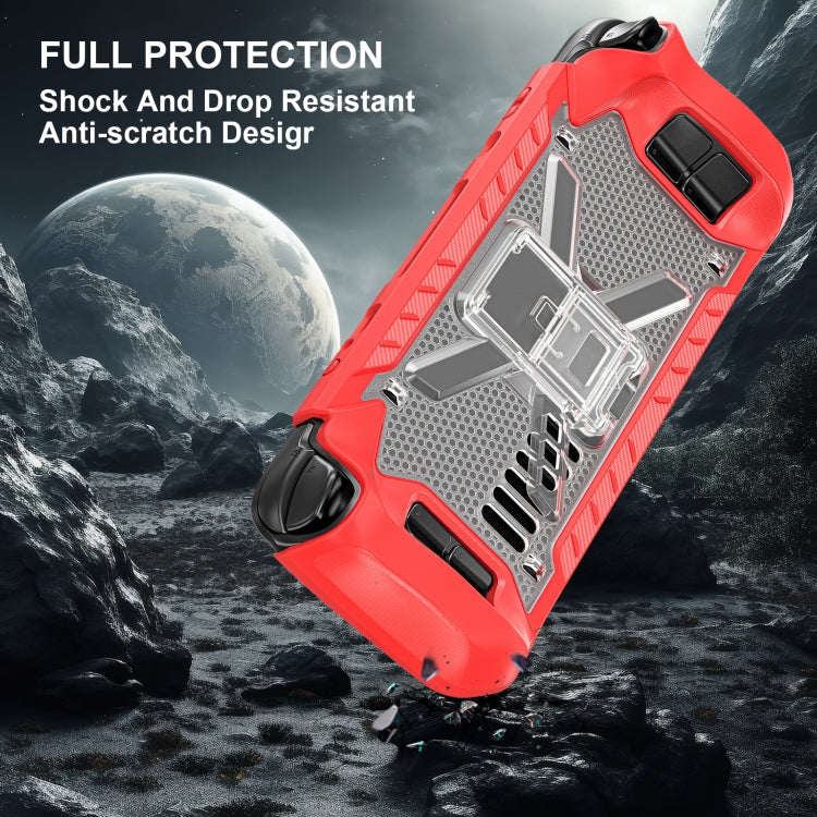 For Steam Deck Shockproof Game Console Case with Holder & Shoulder Strap(Red+Transparent) - Accessories by PMC Jewellery | Online Shopping South Africa | PMC Jewellery