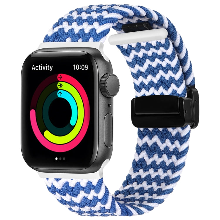 Magnetic Fold Clasp Woven Watch Band For Apple Watch 8 41mm(Blue White) - Watch Bands by PMC TechLife | Online Shopping South Africa | PMC TechLife