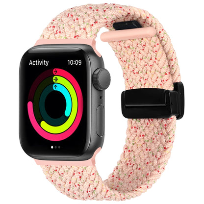 Magnetic Fold Clasp Woven Watch Band For Apple Watch 8 41mm(Starlight Pink) - Watch Bands by PMC Jewellery | Online Shopping South Africa | PMC Jewellery