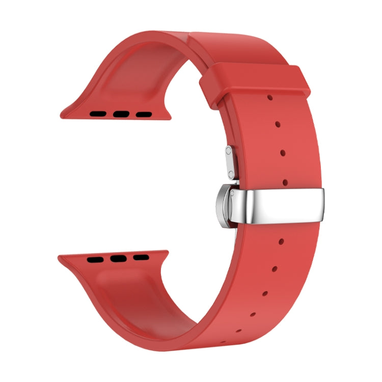 Metal Butterfly Buckle Silicone Watch Band For Apple Watch SE 2022 44mm(Red) - Watch Bands by PMC Jewellery | Online Shopping South Africa | PMC Jewellery