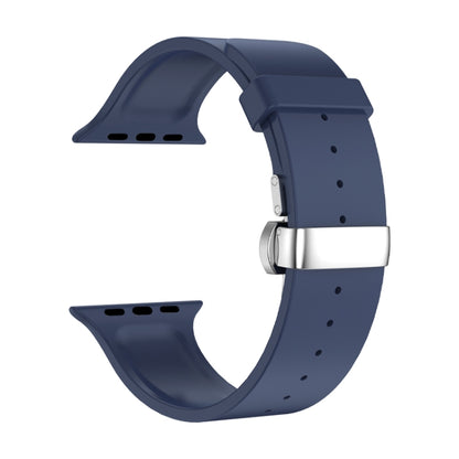 Metal Butterfly Buckle Silicone Watch Band For Apple Watch 7 45mm(Blue) - Watch Bands by PMC Jewellery | Online Shopping South Africa | PMC Jewellery