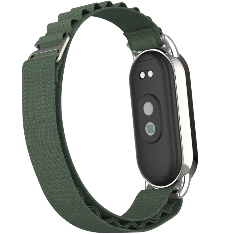 For Xiaomi Mi Band 8 Metal Plug Loop Nylon Watch Band(Silver+Army Green) - Watch Bands by PMC TechLife | Online Shopping South Africa | PMC TechLife
