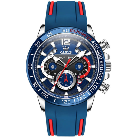 OLEVS 9936 Men Multifunctional Sports Waterproof Quartz Watch(Blue) - Silicone Strap Watches by OLEVS | Online Shopping South Africa | PMC Jewellery | Buy Now Pay Later Mobicred