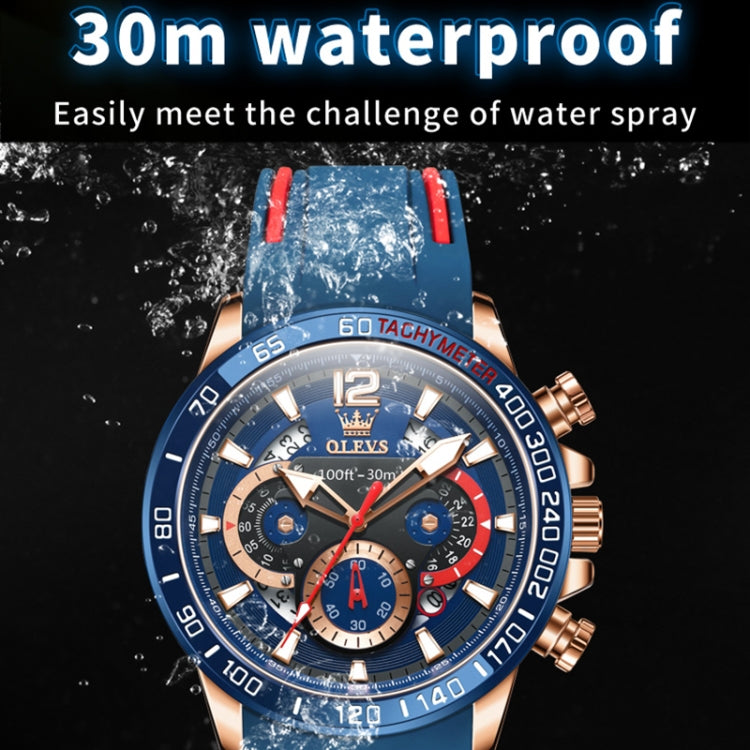 OLEVS 9936 Men Multifunctional Sports Waterproof Quartz Watch(Black + Rose Gold) - Silicone Strap Watches by OLEVS | Online Shopping South Africa | PMC Jewellery | Buy Now Pay Later Mobicred