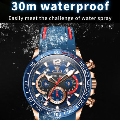 OLEVS 9936 Men Multifunctional Sports Waterproof Quartz Watch(Blue) - Silicone Strap Watches by OLEVS | Online Shopping South Africa | PMC Jewellery | Buy Now Pay Later Mobicred